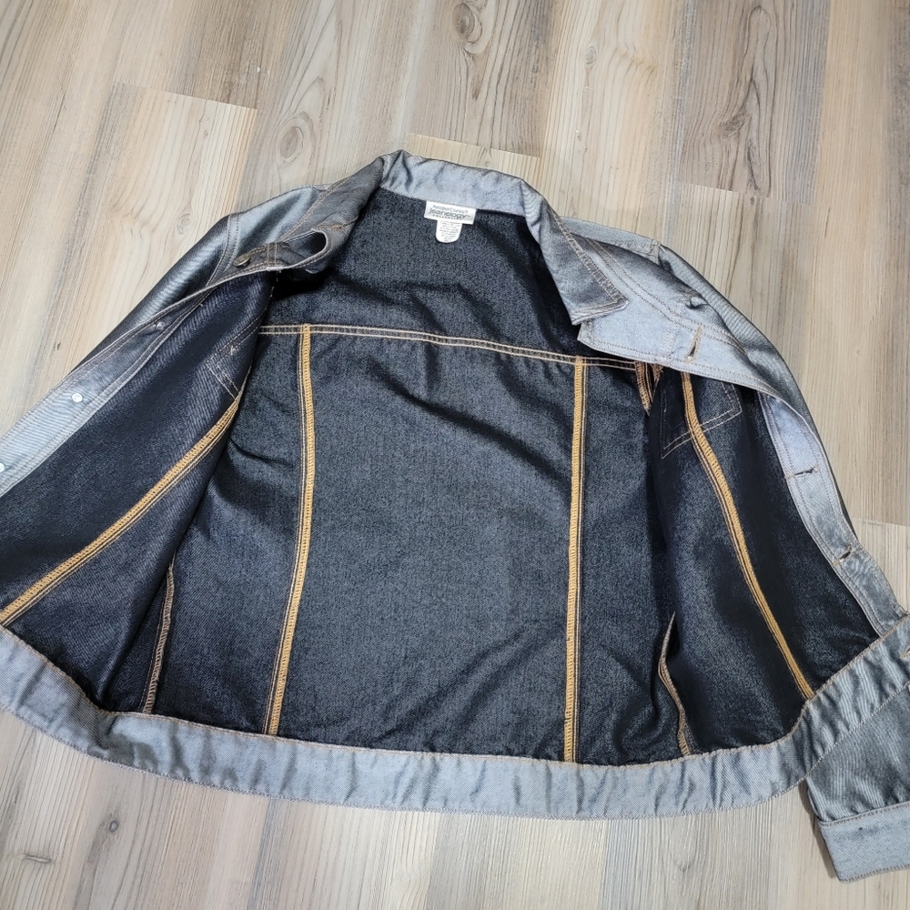 VINTAGE 80s Newport News Jeanology Denim Jean Jacket Metallic over Denim Size L - Picture 5 of 7
